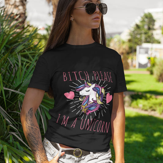 Constable Designs Bitch Please Unicorn Black Ladies T-shirt