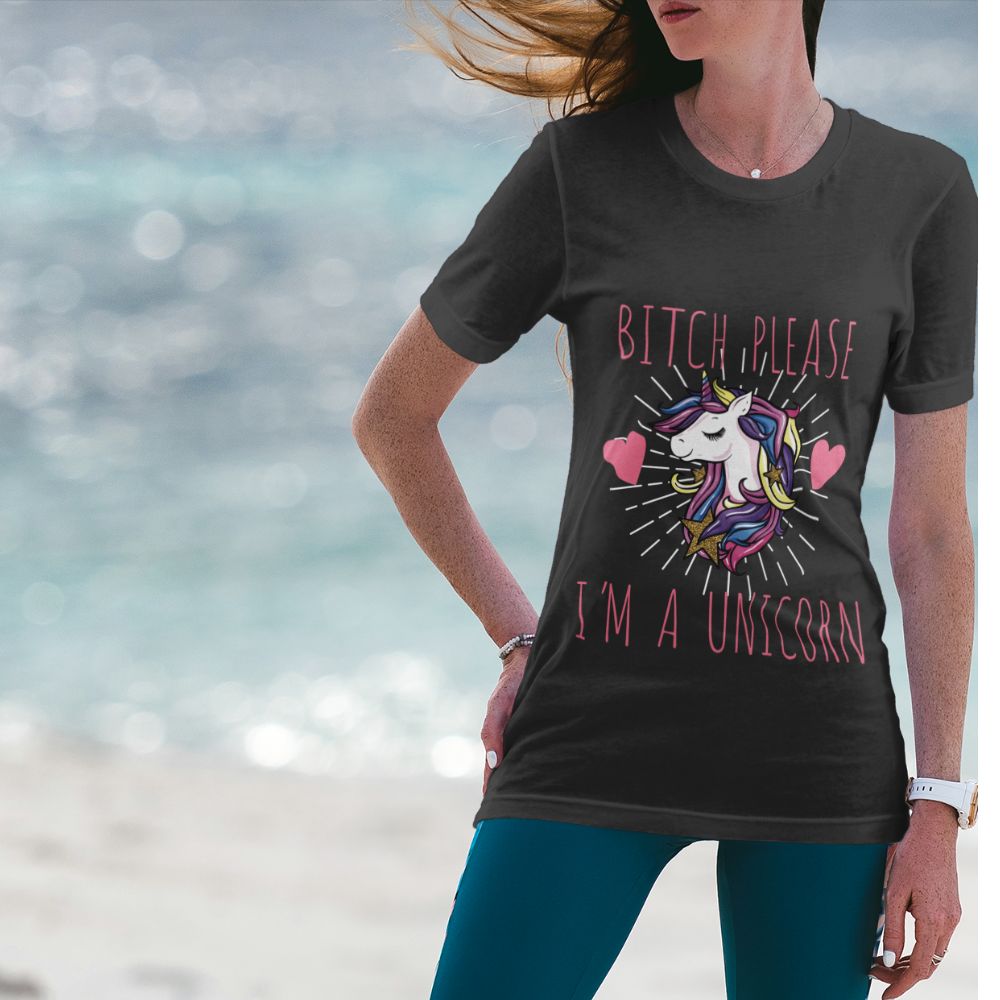 Constable Designs Bitch Please Unicorn Dark Heather Ladies T-shirt