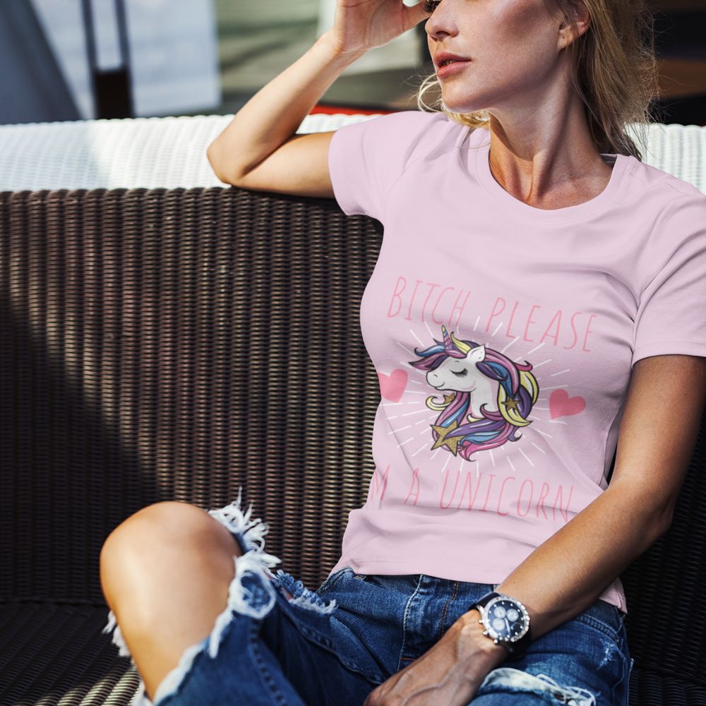 Constable Designs Bitch Please Unicorn Heather Prism Lilac Ladies T-shirt