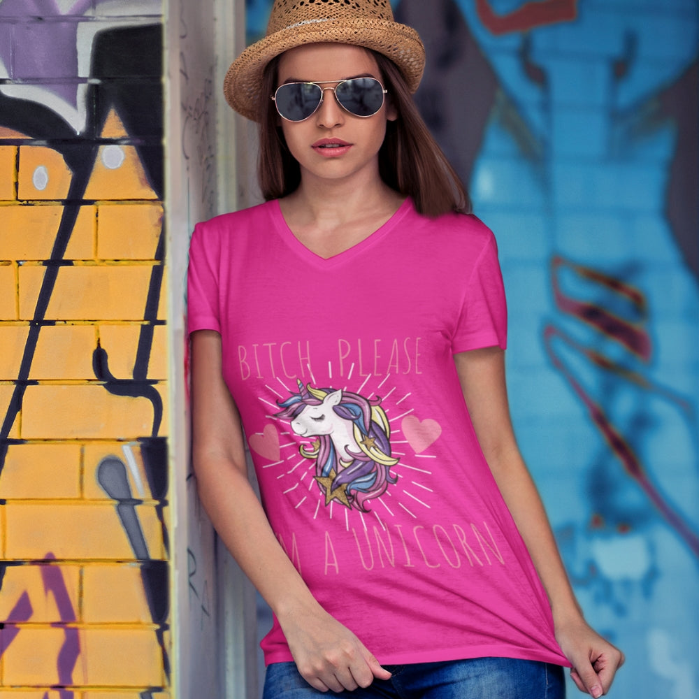 Constable Designs Bitch Please Unicorn Pink Berry Ladies T-shirt