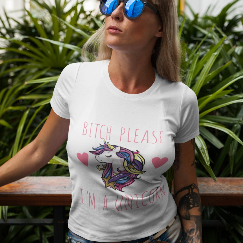 Constable Designs Bitch Please Unicorn White Ladies T-shirt