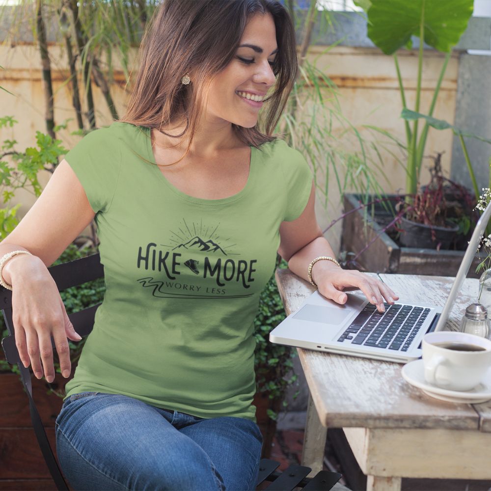 Constable Designs Hike More Worry Less Green Leaf Ladies T-shirt