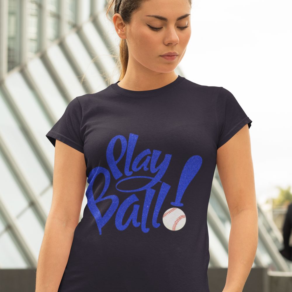 Constable Designs Play Ball Navy Ladies T-shirt