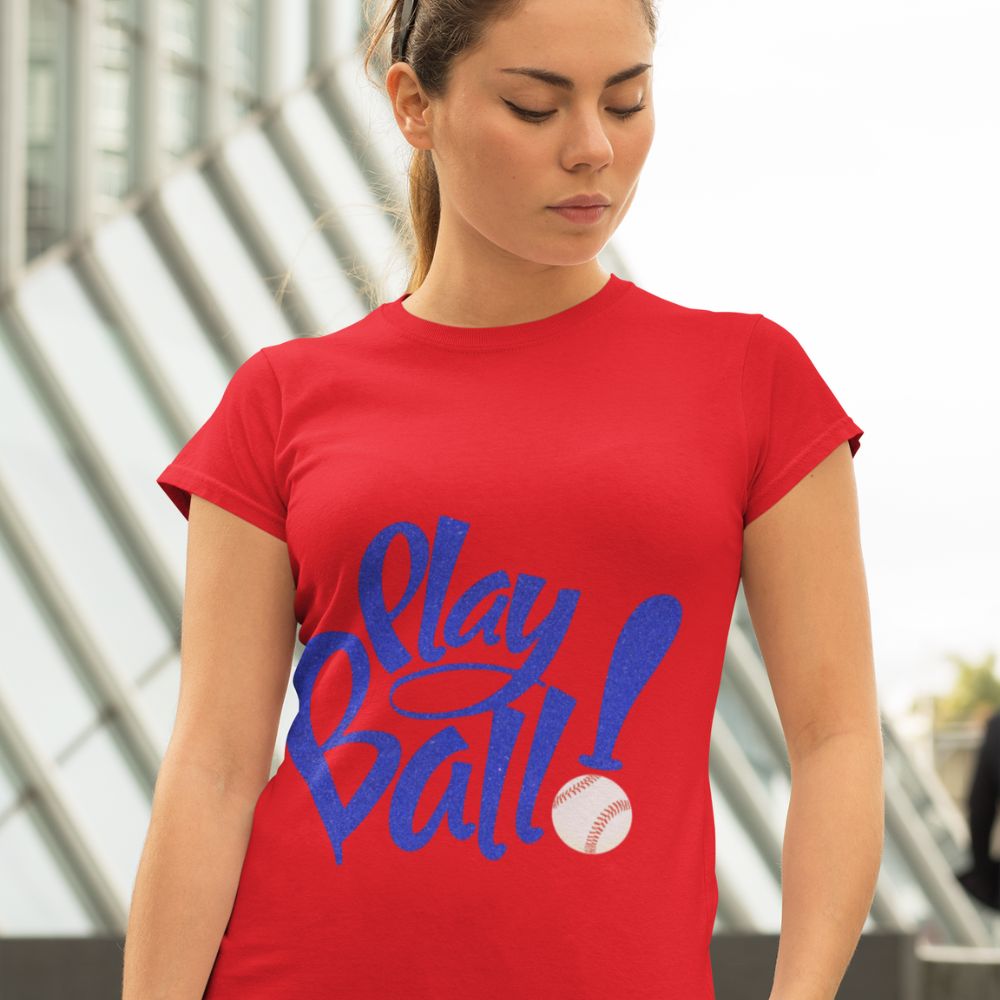 Constable Designs Play Ball Red Poppy Ladies T-shirt