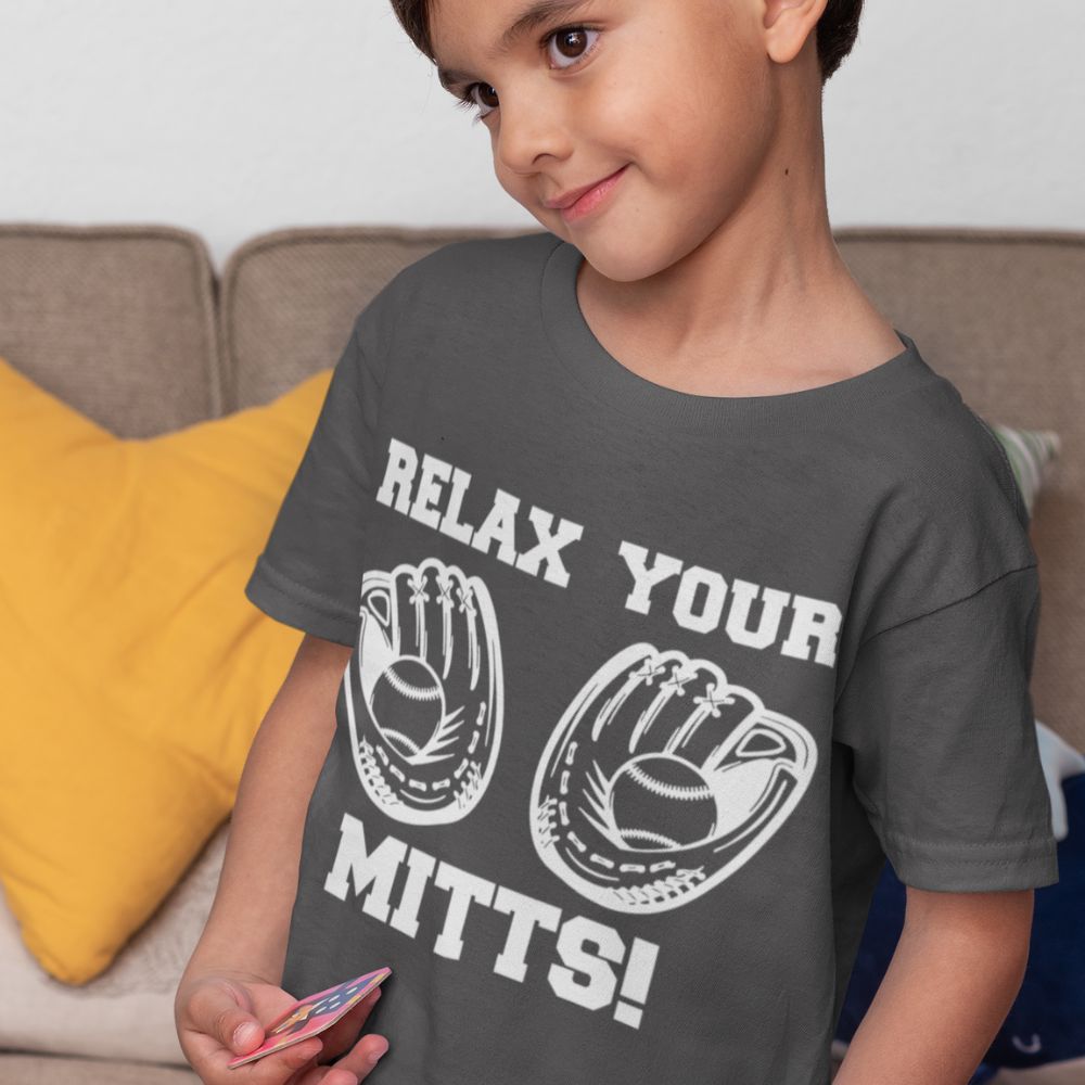 Constable Designs Relax Your Mitts Dark Heather Youth T-shirt