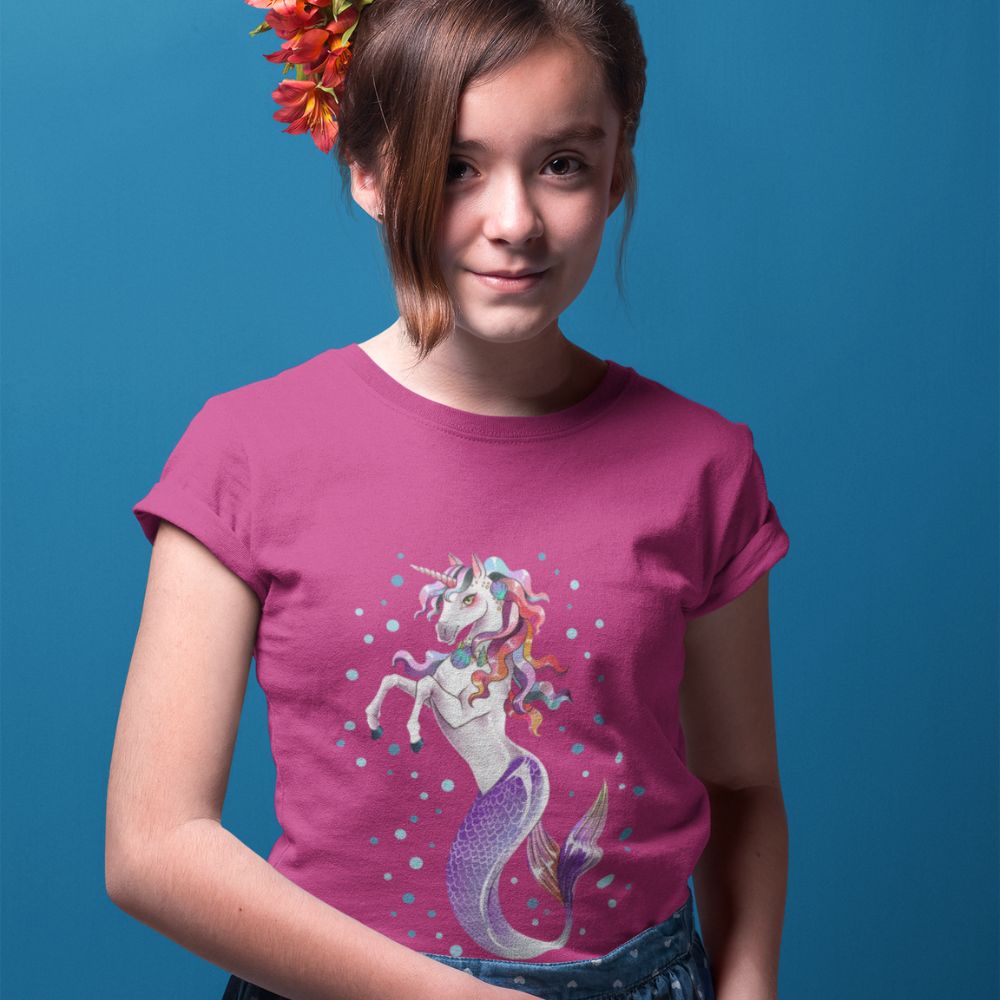 Constable Designs Unicorn Mermaid Pink Berry Youth T-shirt